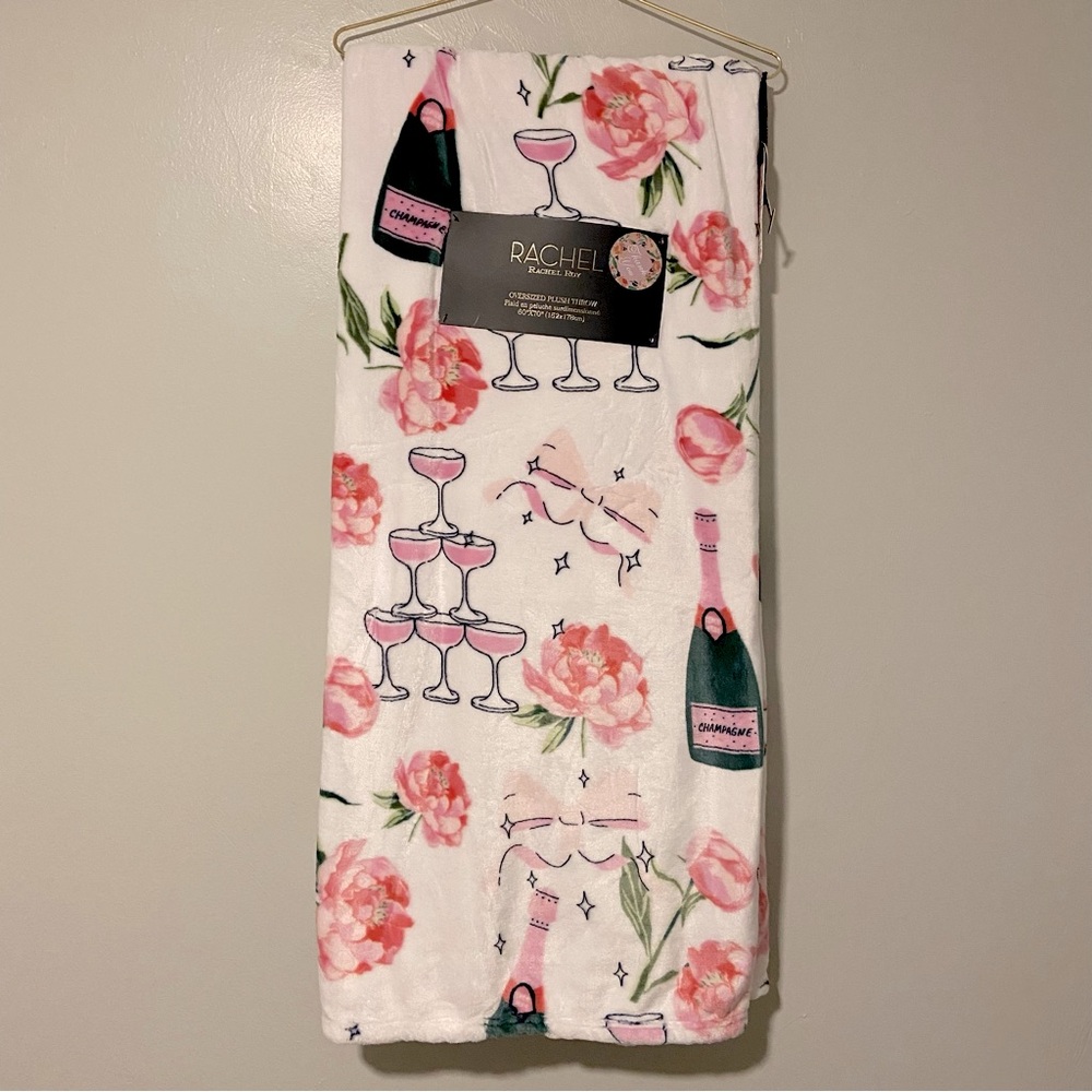 Rachel Roy Oversized Throw Plush Blanket Roses & Wine NWT